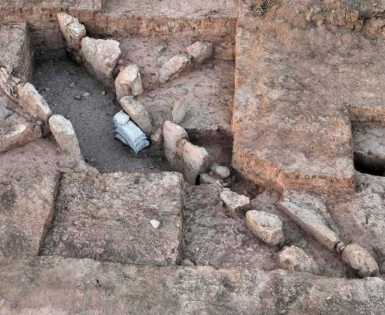 Aerial view of the 5,500-year-old gate at Tel Erani, Israel. Credit: Emil Aladjem / Israel Antiquities Authority.