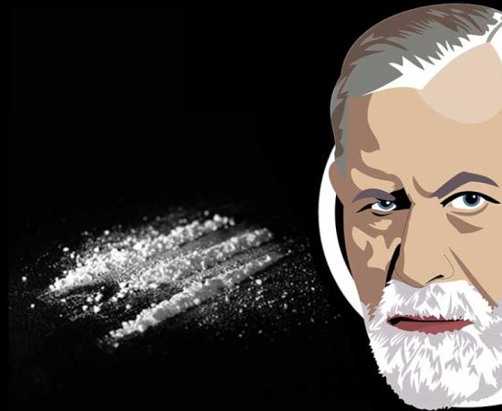Composite image of depiction of Freud, the father of psychoanalysis and a renowned coke addict, combined with a photo of lines of cocaine. Source: SergioArt22 / Adobe Stock & Josif / Adobe Stock