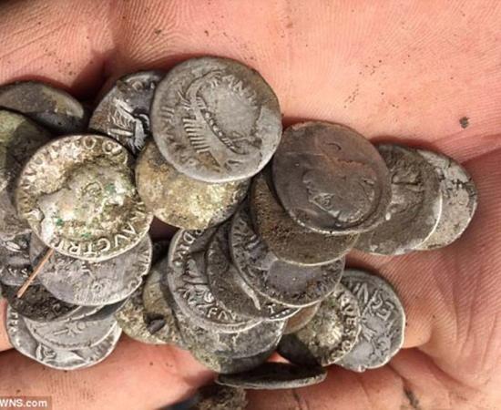 A handful of the rare Roman coins that were part of the hoard 