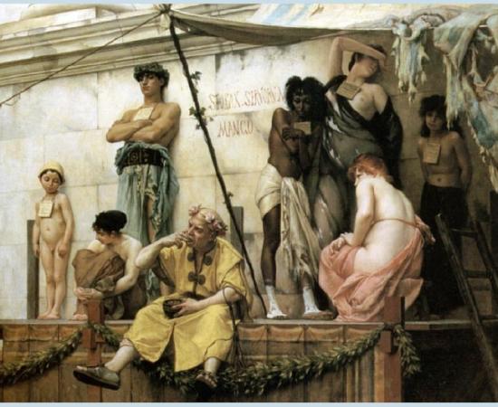 ‘The Slave Market’ (1882) by Gustave Boulanger. From her childhood as a slave, Neaera was trained for the life of a Classical Greek courtesan. Source: Public Domain