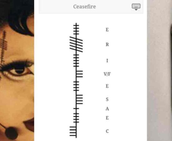 Left; Ogham script on Bambie Thug cheek, Middle; translation, Right; Ogham stone found in Coventry. 	Source: Left, center; Reddit Right; The Herbert Art Gallery and Museum