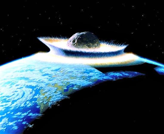Artistic representation of a meteorite striking the Earth.