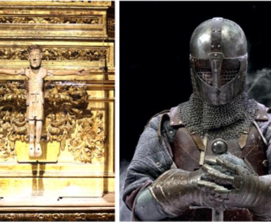 El Cid's crucifix, Cristo de las Batallas. (Garciadelosbarros / CC BY-SA 4.0)       Right: Representation of a knight. (Marla / Adobe stock)