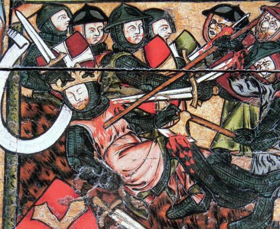 The death of King Olaf at the hands of Tore Hund, Viking chief 
