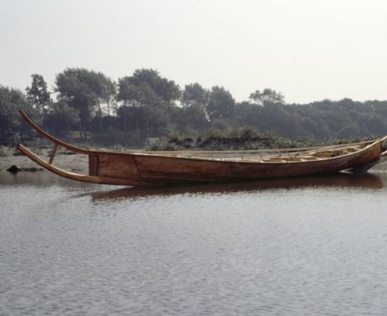 Reconstruction of a Hjortspring boat of the type sailed in Denmark 2,400 years ago.