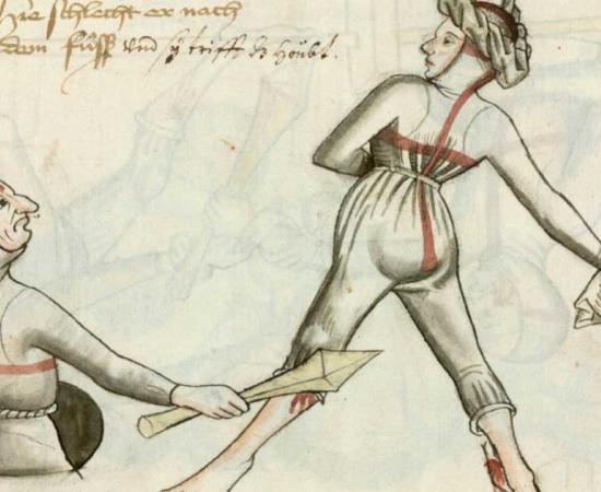 Image illustrating the divorce by combat rules, from a fencing manual composed in 1459 by Hans Talhoffer. Source: Public Domain