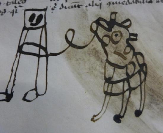 Child doodles found in a Medieval manuscript. LJS 361, Kislak Center for Special Collections, Rare Books and Manuscripts, University of Pennsylvania Libraries folio 26r.