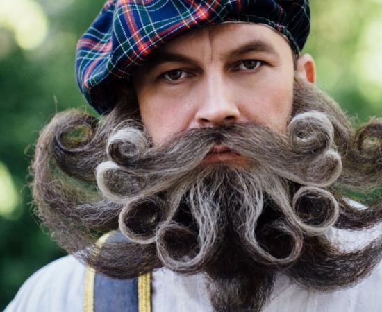 Brave Scot with an amazing beard and mustache curls in the Hungarian style.