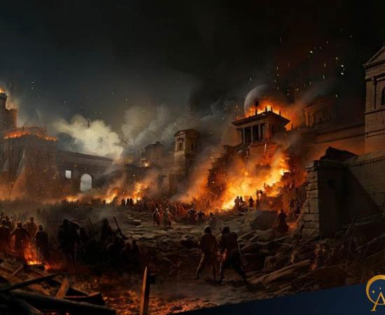 The fall of an ancient city by war. 