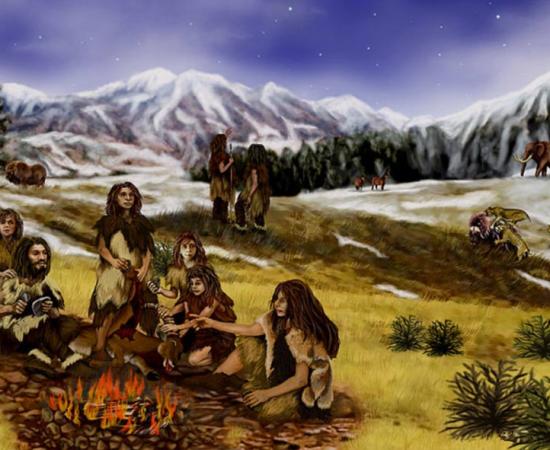 A family of Neanderthals in Eurasia, during the Pleistocene epoch