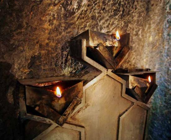 Altar in the Zoroastrian Chak-Chak fire temple in the mountains near Yazd, Iran.    