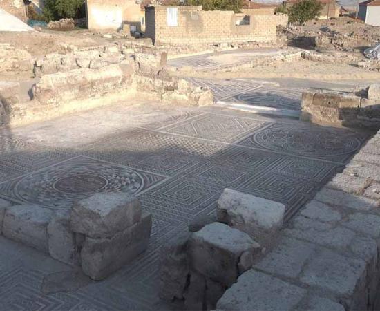 Extensive floor mosaics uncovered at the site at İncesu, Cappadocia.	Source: Kayseri Municipality