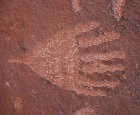 A petroglyph of a six-fingered hand. Red Tank Draw, AZ 