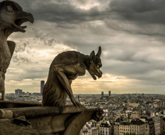 Gargoyles on the Cathedral of Notre Dame de Paris overlooking Paris, France. Source: scaliger / Adobe Stock.