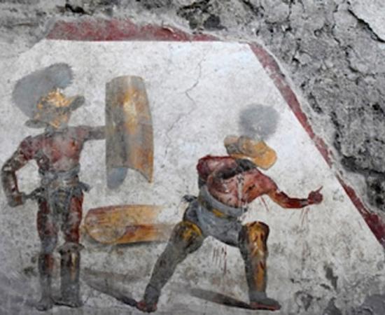 Gladiator fresco found in Regio V, near Pompeii. Credit: Pompeii Archaeological Park