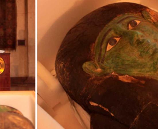 The green coffin was received by the Egyptian authorities in a handing over ceremony. Source: Egyptian Ministry of Tourism & Antiquities