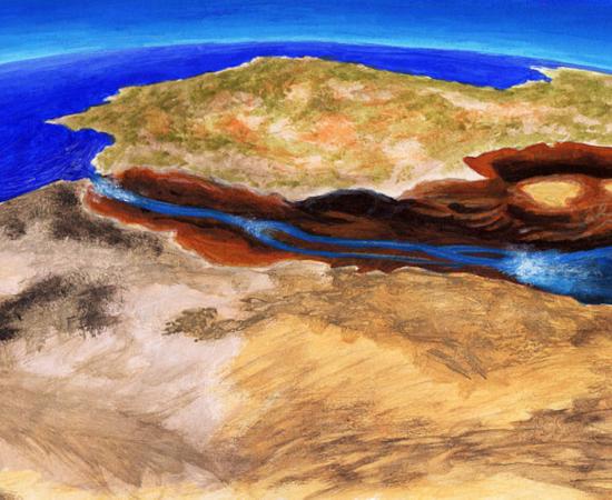 Artistic interpretation of the flooding of the Mediterranean through the Gibraltar Strait; 5.3 million years ago. 