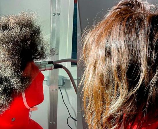Two of the wigs on the test dummy used to test the performance of different hair in heat control.  Source: George Havenith/ Loughborough University