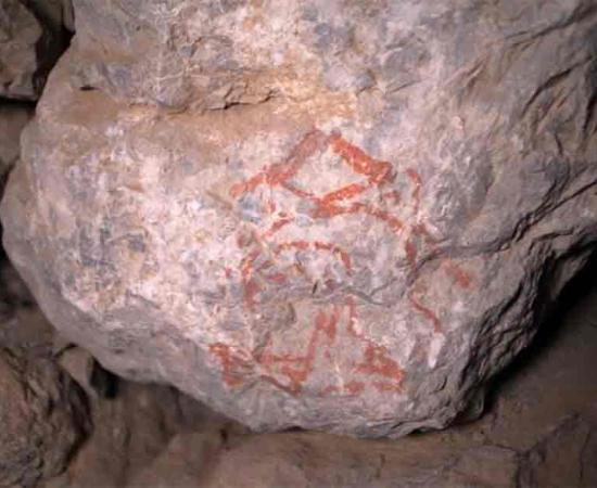 The painted hieroglyphs unearthed in 2022 in the Yerkapı Tunnel in Hattusa, the capital of the Hittites, one of Anatolia's earliest civilizations.	Source: AA