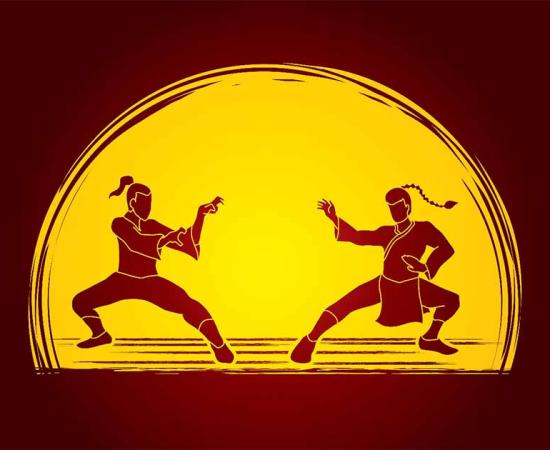 Graphic of two kung fu fighters in moonlight. Source: silla5775 / Adobe Stock