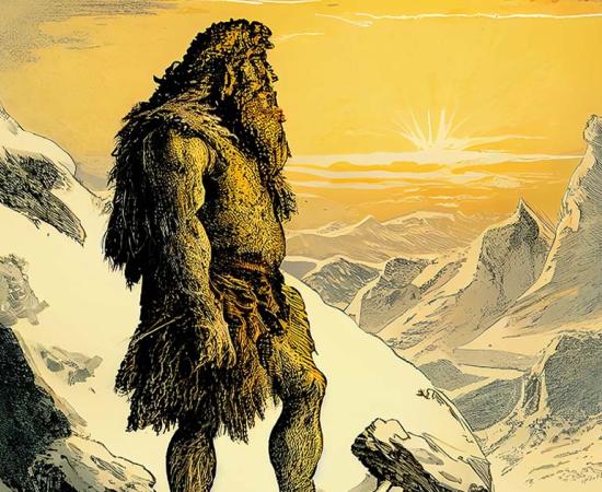 Human ancestors overlooking a bleak, ice-covered landscape. Source: Dr_Microbe / Adobe Stock