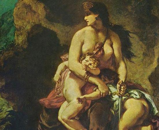 Medea of Greek mythology about to kill her children, which is what infanticide is, in a painting by Eugène Delacroix.		Source: Eugène Delacroix / Public domain