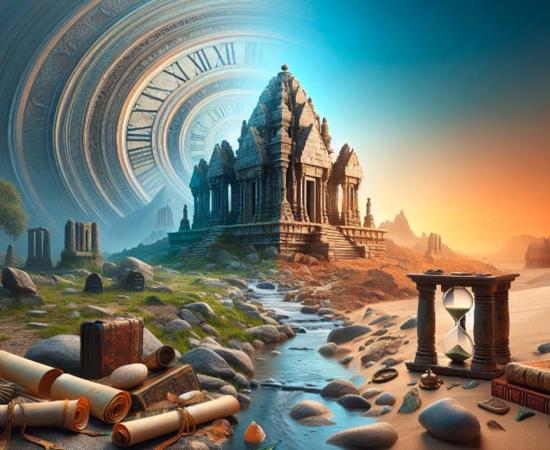 AI generated composite of time, scrolls and ancient ruins.	Source: Bazoom