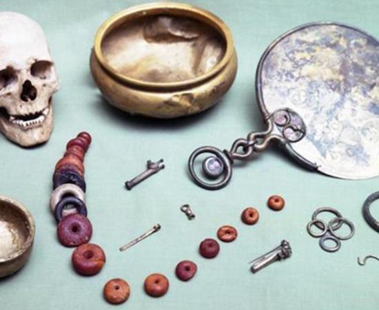 A group of iron-age treasures buried around AD 50 along with their owner, housed in the City Museum and Art Gallery, Gloucester 