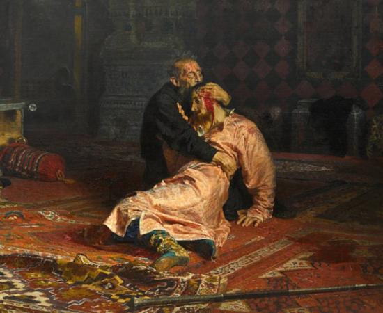 Ivan the Terrible and His Son Ivan. 1885 painting by Ilya Repin, showing the murder of the younger Ivan by his father. 