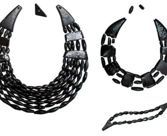 Jet necklaces and bracelet discovered during the A75 Dunragit Bypass roadwork excavations in Scotland. 