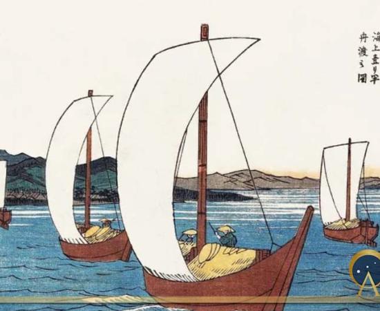 Utagawa Hiroshige's Sailing Boats at Arai (Public Domain)