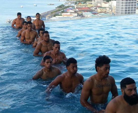 Tongan warriors or Tongan athletes getting ready to play kasivaki underwater rugby in Tonga.		Source: Tonga Rugby Union