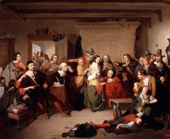 Examination of a Witch (1853) by T. H. Matteson, inspired by the Salem trials, which have been finally “closed” by the exoneration of the last Salem witch, Elizabeth Johnson. Source: Peabody Essex Museum / Public domain