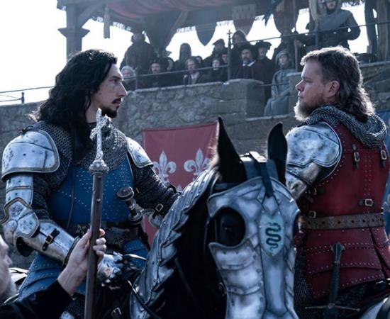 Jaques Le Gris, played by Adam Driver on the left, and Jean de Carrouges, played by Matt Damon, in The Last Duel. 	Source: 20th Century Studios