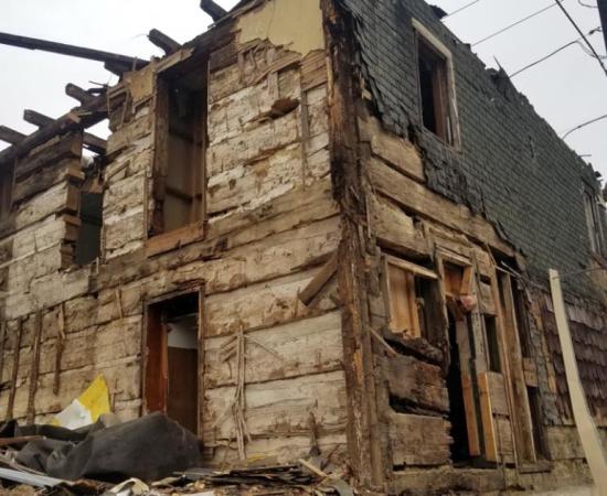 Revolutionary era log house revealed by demolishers.            Source: Valley Girl Views