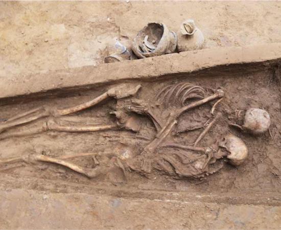 The North China Datong lover’s tomb couple wrapped around each other in an afterlife embrace, which was dated to about 1,600 years ago. The shiny ring on the on the woman’s ring finger has especially intrigued researchers.                        Source: Xinhua Net News