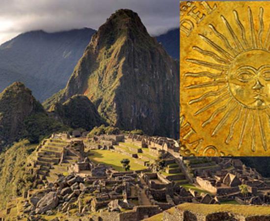 Main: The Inca site of Machu Picchu. Inset: Golden sun
