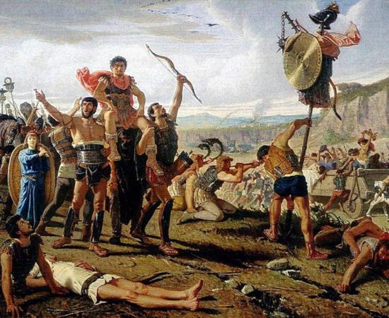 Marius is carried by his men in celebration after his victory in the Cimbrian War, in 1863 painting.