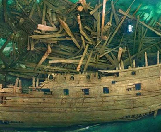 The Mars lies at the bottom of the Baltic Sea, where it sank during a naval battle in 1564. Composite photograph by Tomasz Stachura, Ocean Discovery