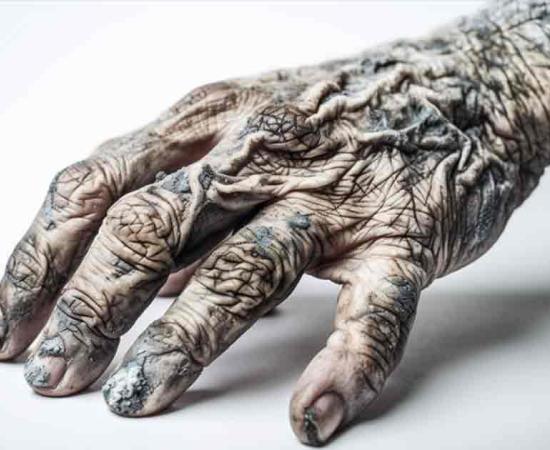 AI image of the withered hand of a man with a deadly disease. Source: Alexander/Adobe Stock