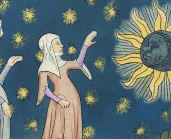 University of Rochester illustration based on the miniature of Christine and Sybil from Christine de Pizan’s Collected works (‘The Book of the Queen’). British Library Harley MS 4431, fol 189v.	Source: Michael Osadciw/University of Rochester