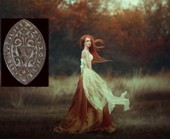 Main: Medieval Woman. Source: moredix / Adobe Stock Inset: The medieval seal of a young woman was found in Buckinghamshire, England. Source: Oxfordshire County Council