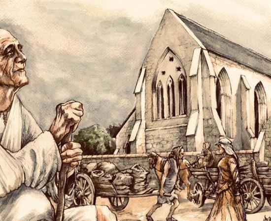 Illustration based on osteobiography generated through analyses of remains excavated at cemetery of Cambridge hospital which offered what was, in essence, a medieval social benefit system Source: Mark Gridley / After the Plague 