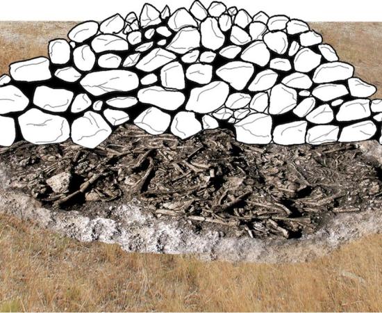 Reconstruction of the original appearance of the megalithic mound of Alto de Reinoso.