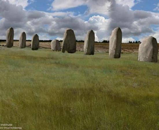 A reconstruction depicting how the row of megalithic stones would have looked.