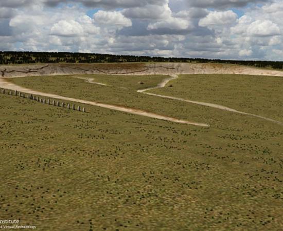 The earliest phase of Durrington Walls with its line of megaliths.
