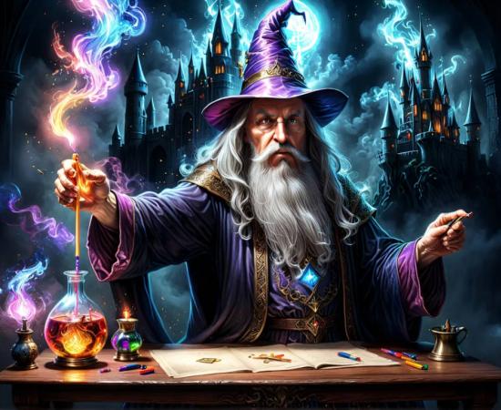 AI-generated image of the mythical wizard Merlin, of the Arthurian legends.