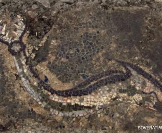 Ancient Hellenic mosaic in ‘the Hall of Dragons and Dolphins’ 