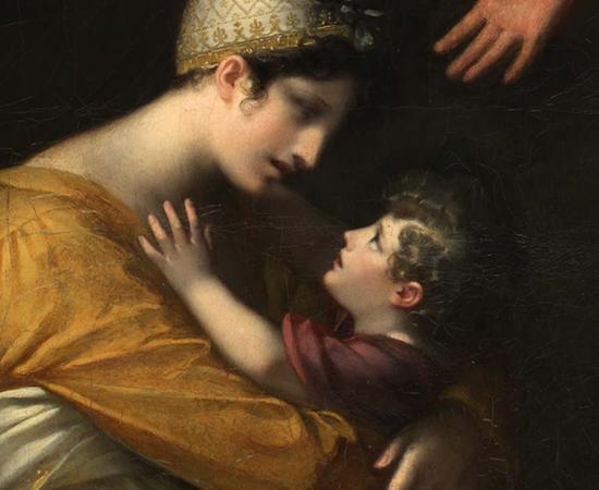 Detail of a painting of a mother and child, in this case Andromache and Astyanax by Pierre Paul Prud’hon. Source: Public domain