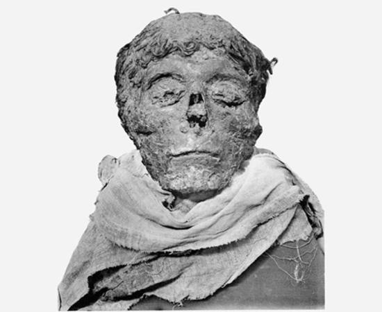 The mummified head of Egyptian pharaoh King Ahmose I, whose parents and grandparents were probably both sets of siblings.